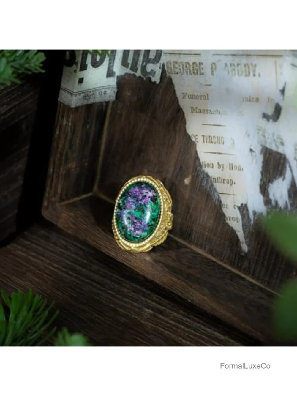 Vintage Palace Style Adjustable Open Ring, Antique Brass Chunky Turquoise
